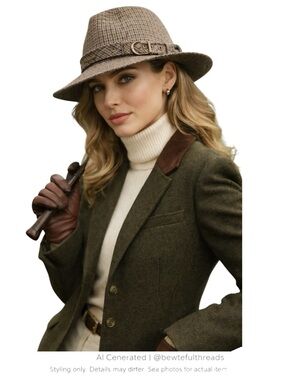 Stetson Tweed Fedora Hat Brown Plaid Old Money Equestrian Vintage M